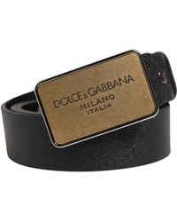 Dolce & Gabbana - Black Classic Leather Logo Metal Buckle Belt - Lyst