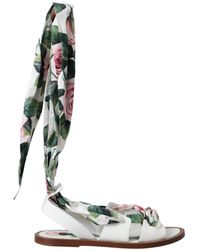 Dolce & Gabbana - Floral Print Ankle Wrap Sandals Shoes - Lyst