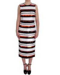 Dolce & Gabbana - Multicolored Striped Sequined Stretch Dress Wool - Lyst