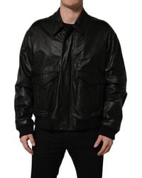 Dolce & Gabbana - Black Leather Full Zip Men Biker Jacket - Lyst