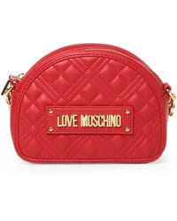 Love Moschino Quilted Faux Leather Logo Plaque Crossbody Bag - Red