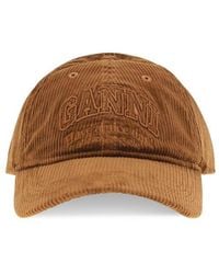 Ganni - Brown Cotton Cap (baseball Hat) - Lyst