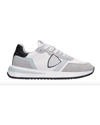 Philippe Model - Chic White Fabric Sneakers With Leather Accents - Lyst