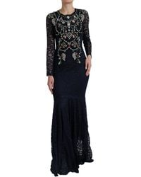 Dolce & Gabbana - Dolce Gabbana Crystal Floral Lace Long Gown Dress - Lyst