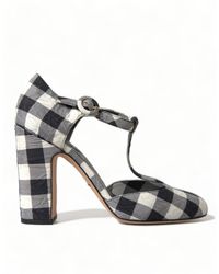 Dolce & Gabbana - Black White Gingham Brocade Mary Janes Shoes - Lyst