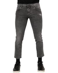 Dolce & Gabbana - Gray Cotton Logo Plaque Men Denim Jeans - Lyst