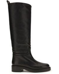 Stuart Weitzman - Black Calf Leather Bos Taurus Flat Boots - Lyst