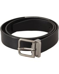 Dolce & Gabbana - Black Calf Leather Silver Tone Metal Buckle Belt - Lyst