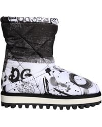 Dolce & Gabbana - Padded Logo Print Mid Calf Boots Shoes - Lyst