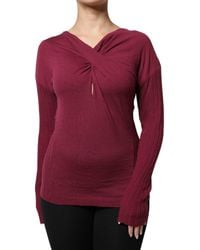 Roberto Cavalli - Virgin Wool Ribbed V-Neck Cutout Long-Sleeve Sweater - Lyst