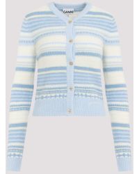 Ganni - Light Blue Stripe Soft Wool Cardigan - Lyst