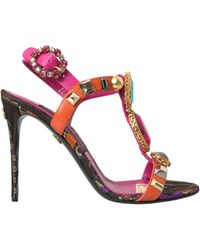 Dolce & Gabbana - Jacquard Crystals Sandals Heels Shoes - Lyst