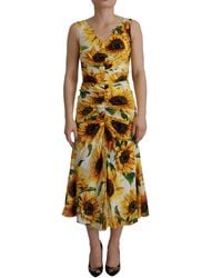 Dolce & Gabbana - Elegant Floral Print Midi Dress - Lyst