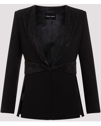 Giorgio Armani - Black Printed Silk Embroidered Jacket - Lyst