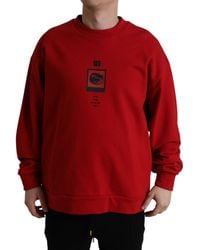 Dolce & Gabbana - Red Logo Print Crew Neck Pullover Sweater - Lyst