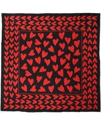 Dolce & Gabbana - Black Red Silk Hearts Square Foulard Scarf - Lyst