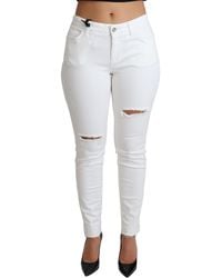 Dolce & Gabbana - Tattered Skinny Denim Cotton Stretch Jeans - Lyst
