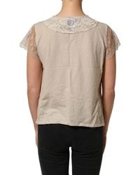 Pink Memories - Beige Cotton Lace Detailing Round Neck Top - Lyst
