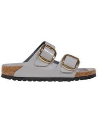 Birkenstock - Gray Leather Flat Sandals - Lyst
