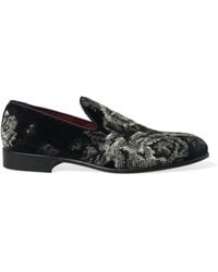 Dolce & Gabbana - Black Floral Slippers Men Loafers Dress Shoes - Lyst