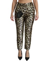 Dolce & Gabbana - Brown Leopard Sequined High Waist Pants - Lyst