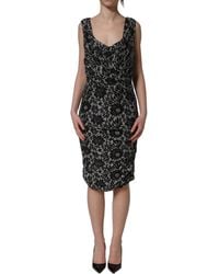 Dolce & Gabbana - Black White Floral Lace Sleeveless Midi Dress - Lyst