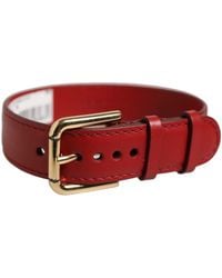 Dolce & Gabbana - Red Calfskin Leather Gold Buckle Belt Strap Bracelet - Lyst