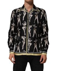 Dolce & Gabbana - Black Silk Pin Up Printed Button Down Shirt - Lyst