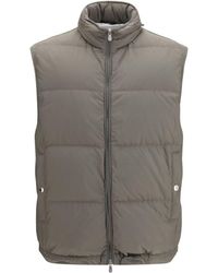 Brunello Cucinelli - Gray Polyester Sleeveless Jacket - Lyst