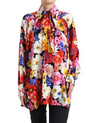 Dolce & Gabbana - Multicolor Floral Ascot Collared Blouse Top - Lyst