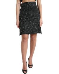 Dolce & Gabbana - Black Wool Knit Tweed High Waist Mini Skirt - Lyst