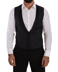 Dolce & Gabbana - Black Striped Wool Silk Waistcoat Vest - Lyst