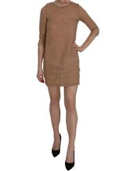 Pink Memories - Brown 3/4 Sleeve Crewneck Shift Mini Dress - Lyst