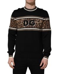Dolce & Gabbana - Leopard Wool Crew Neck Pullover Sweater Virgin Nylon Clothing - Lyst