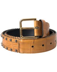 Dolce & Gabbana - Alligator Leather Studded Metal Buckle Belt - Lyst