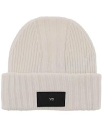Y-3 - Beanie Hat In Ribbed Wool With Logo Patch - Lyst