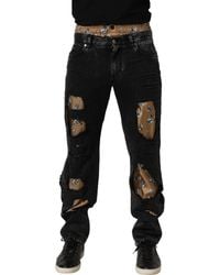 Dolce & Gabbana - Black Distressed Cotton Straight Denim Jeans - Lyst