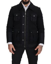 Dolce & Gabbana - Black Wool Collared Full Zip Jacket - Lyst