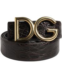 Dolce & Gabbana - Crocodile Flank Nappa Belt With Dg Logo - Lyst