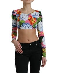 Dolce & Gabbana - Multicolor Floral Print Long Sleeves Crop Top - Lyst