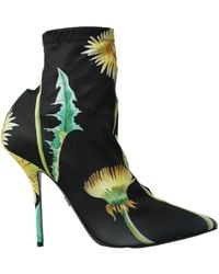 Dolce & Gabbana - Floral Jersey Stretch Ankle Boots Shoes - Lyst