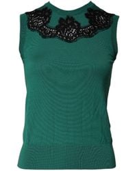 Dolce & Gabbana - Green Wool Lace Detail Sleeveless Tank Top - Lyst