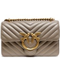 Pinko - Grey Leather Love One Mini Shoulder Bag - Lyst