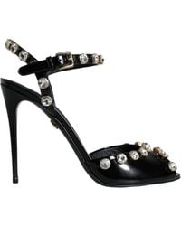 Dolce & Gabbana - Leather Crystal Ankle Strap Sandals Shoes - Lyst