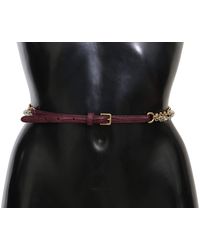 Dolce & Gabbana - Purple Leather Gold Chain Crystal Waist Belt - Lyst