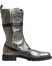 Dolce & Gabbana - Metallic Silver Combat Biker Mid Calf Boots Shoes - Lyst