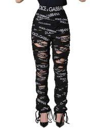 Dolce & Gabbana - Black Logo Tape Cut Out Skinny High Waist Pants - Lyst