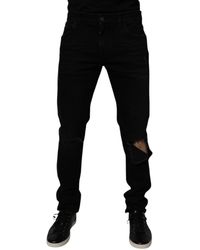 Dolce & Gabbana - Cotton Tattered Skinny Denim Jeans - Lyst
