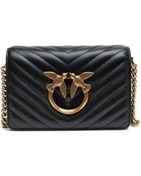 Pinko - Black Leather Love Click Mini Shoulder Bag - Lyst