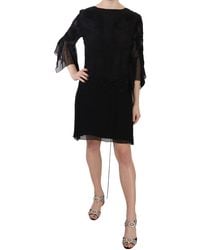 John Richmond - Black Sequined Silk Mini Shift Gown - Lyst